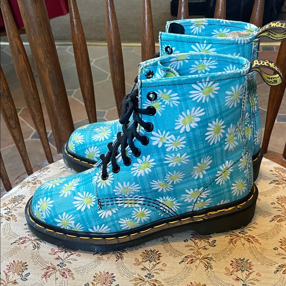 Dr. Martens Blue Floral Combat Boots - Picture 4 of 9